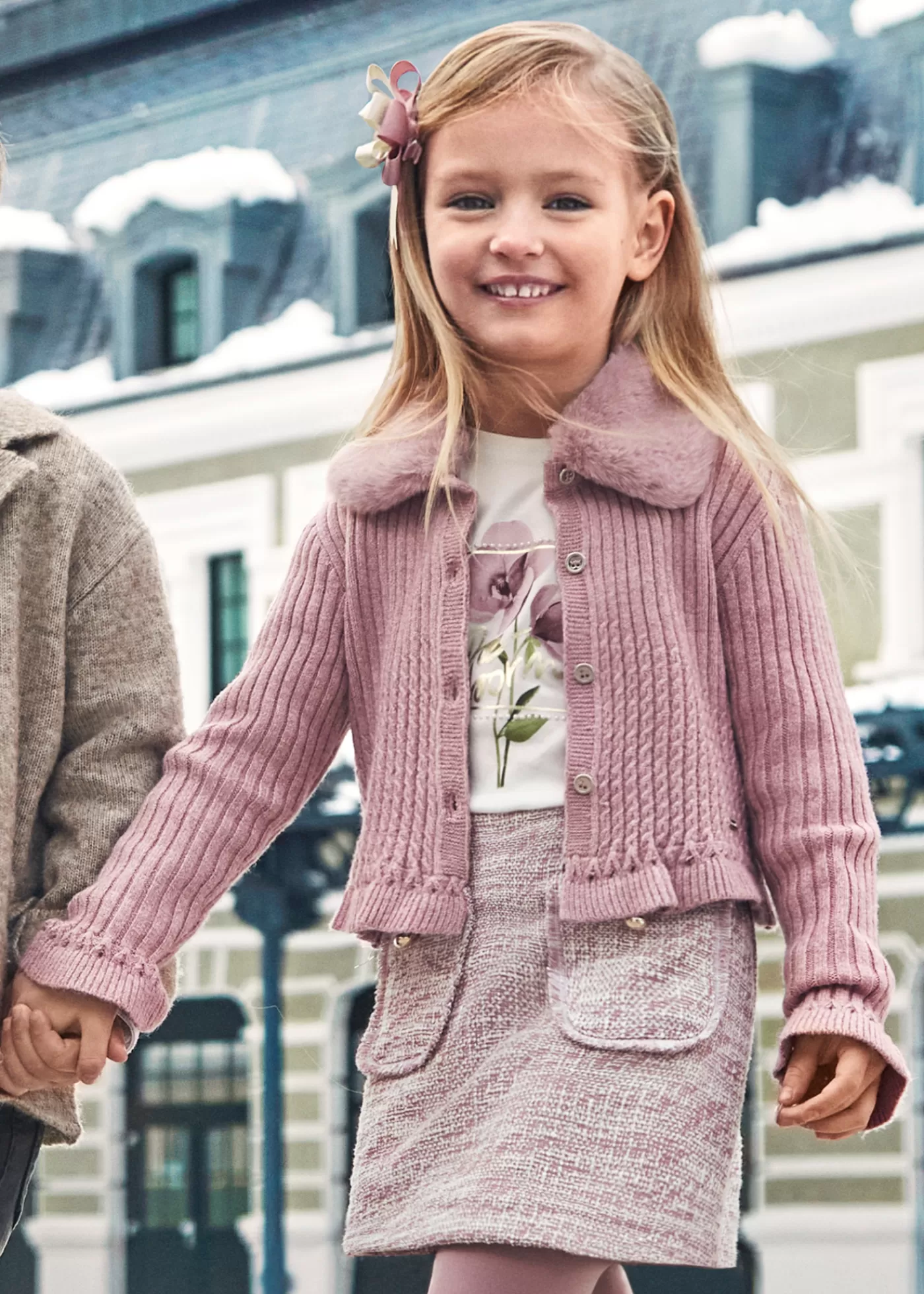 Fashion Cardigan in maglia colletto pellicciotto bambina Cardigan